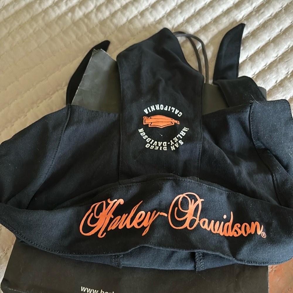 Harley Davidson durag for women. Black with San Diego Harley-Davidson logo.